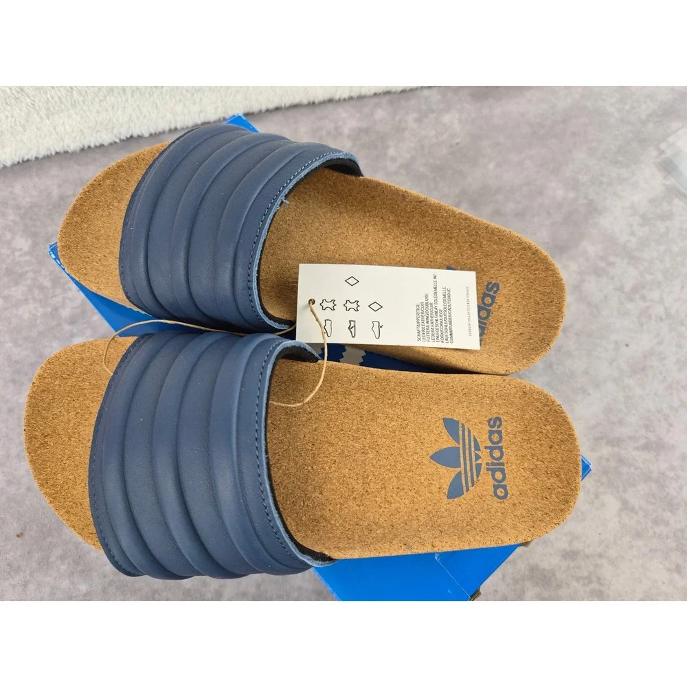 Adidas Originals Adilette Premium Slides Navy Leather Cork GZ0061 Mens 5